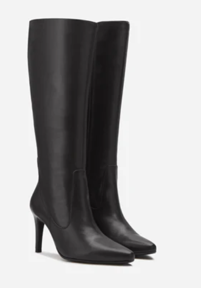 Freya Knee High wide calf Boots in Black Leather