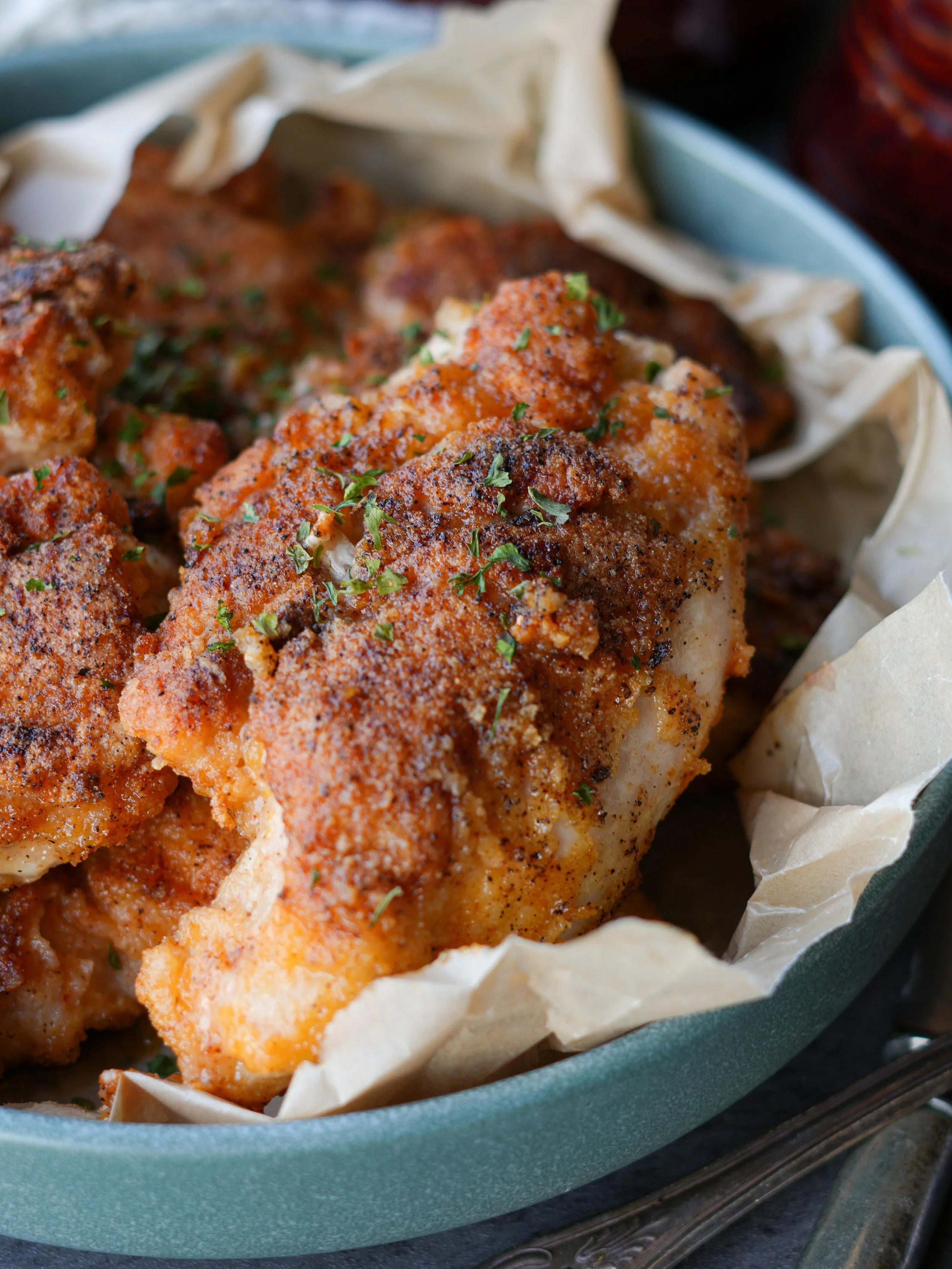 homemade healthy gluten-free fried chicken thighs