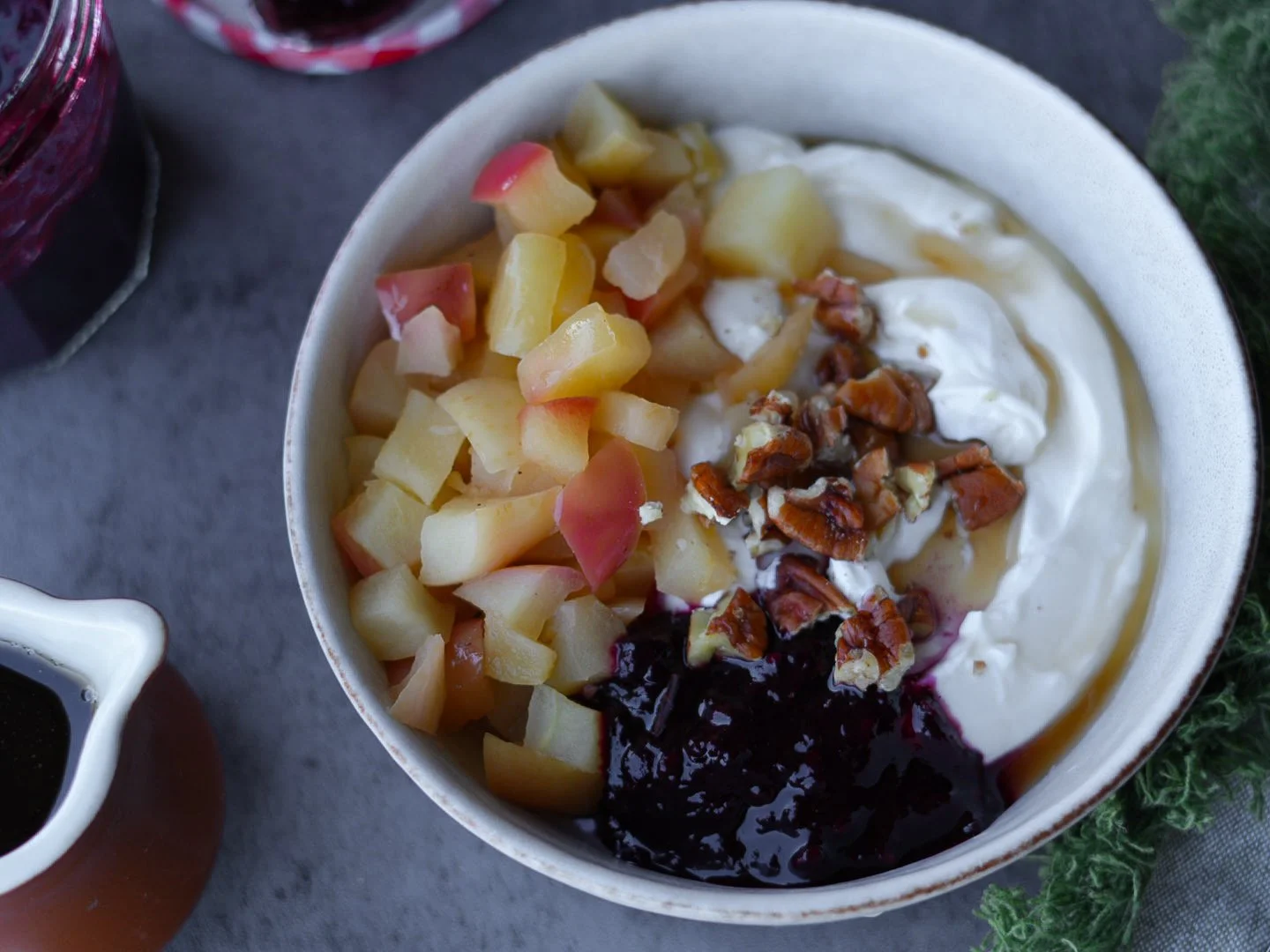 energy-boosting and protein rich breakfast with yogurt, fruit, and nuts