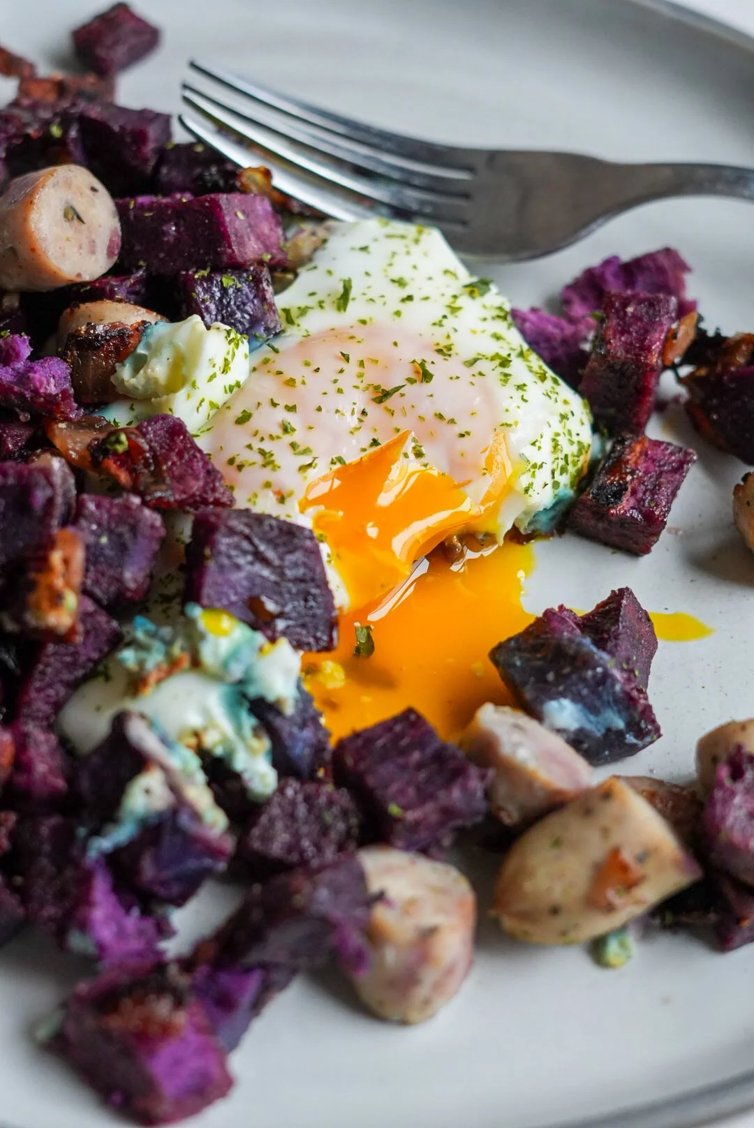 healthy purple sweet potato hash for breakfast