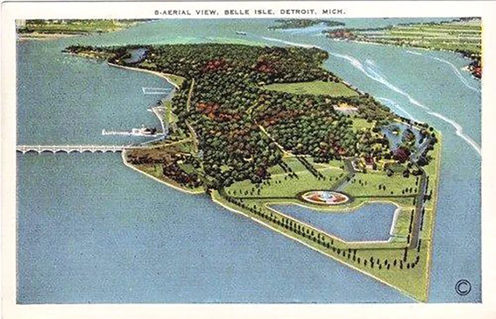 belle isle arial view on old postcard