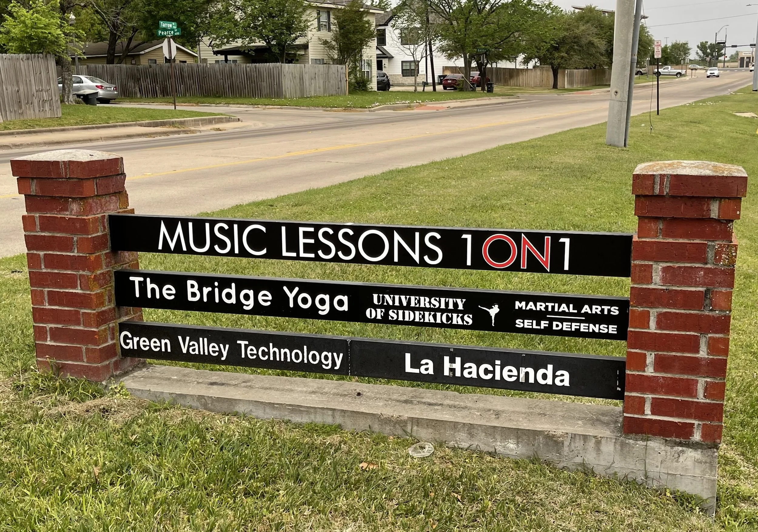 Look for the Music Lessons 1on1 sign on Tarrow Street. 