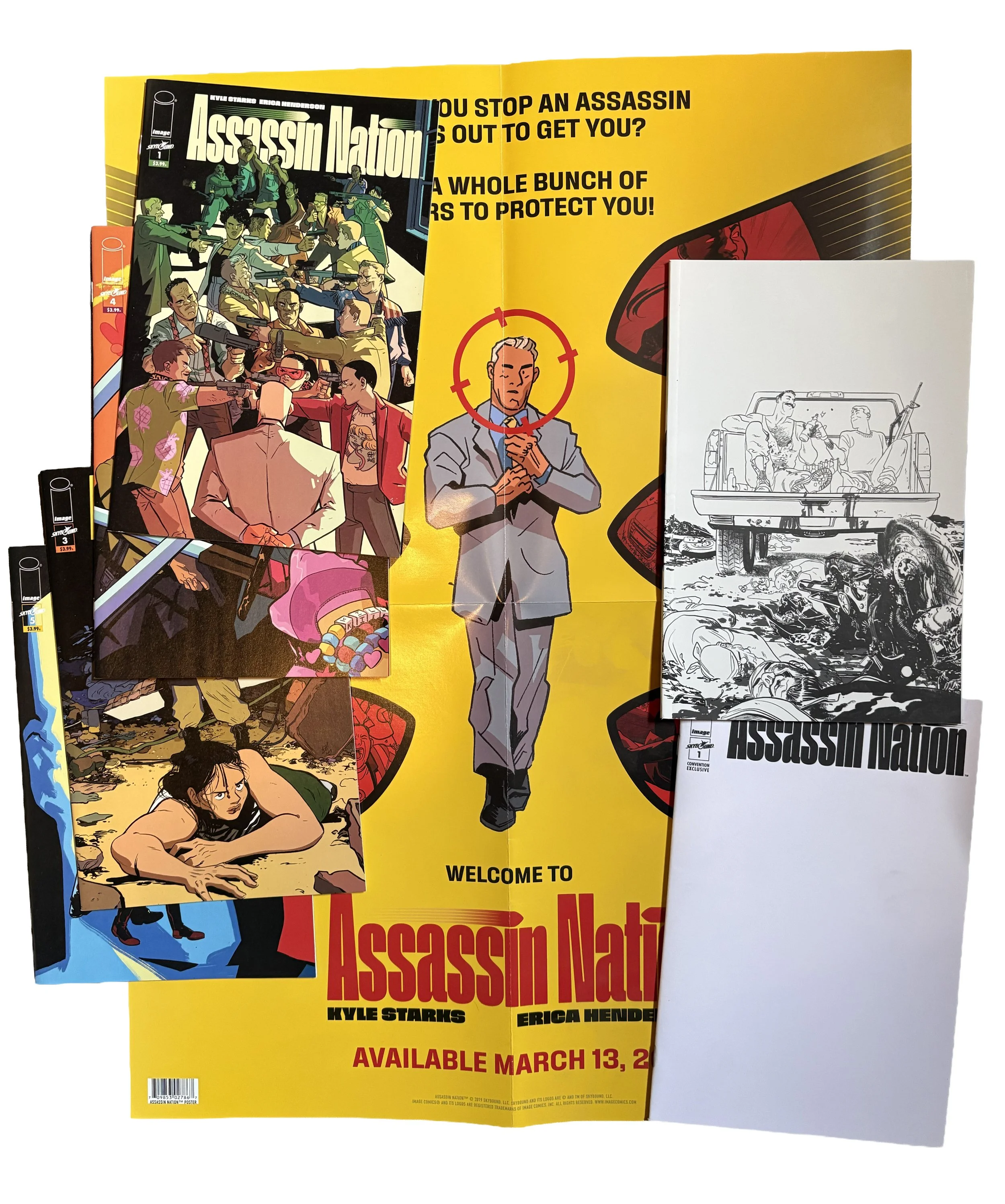 Assassin Nation SUPER MEGA FAN comic pack + original sketch cover and poster