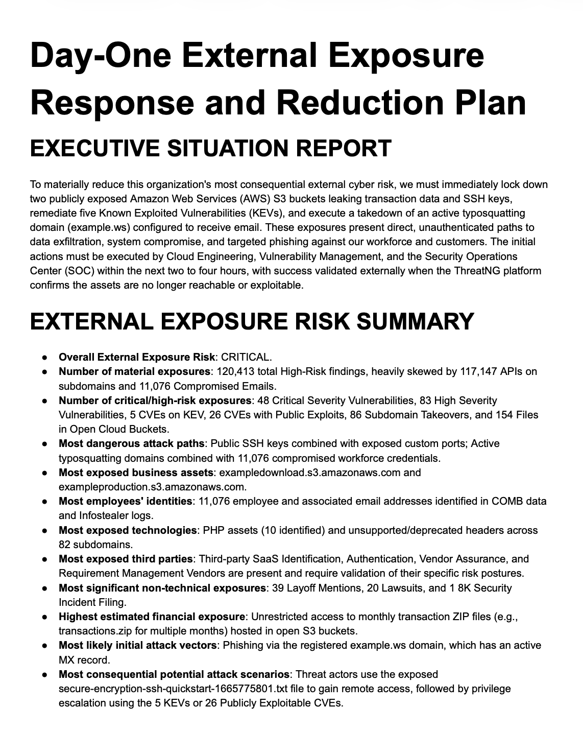 Day-One External Exposure Response and Reduction Plan
