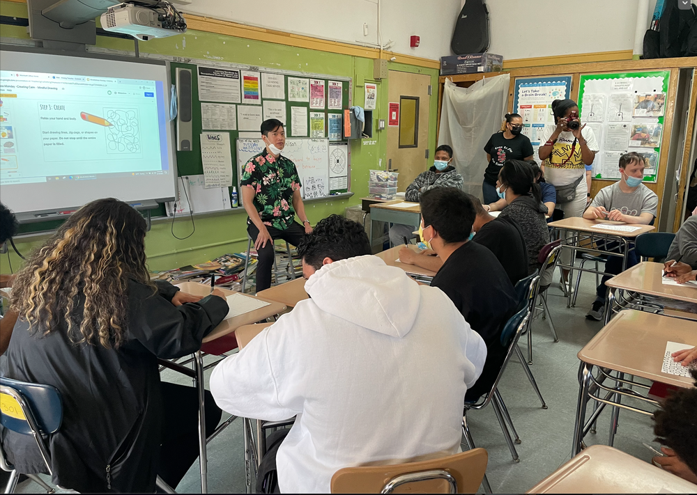 Mindfulness session in a Brooklyn high school classroom