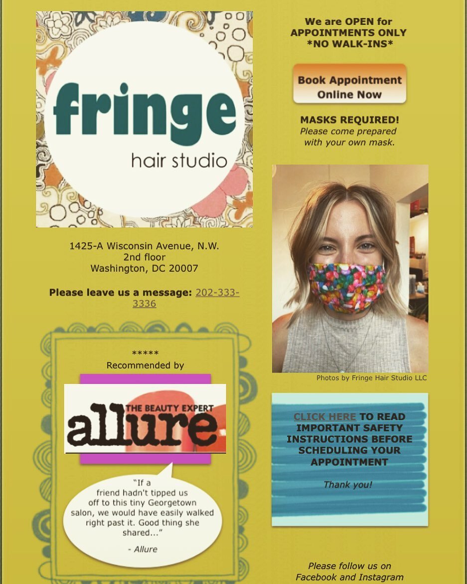 UPDATE: Online booking is now available. Thank you all for your patience while we got it up and running.
.
.
.
.
#fringehairstudio #dchair #georgetownmainstreet #georgetownsalon #beauty