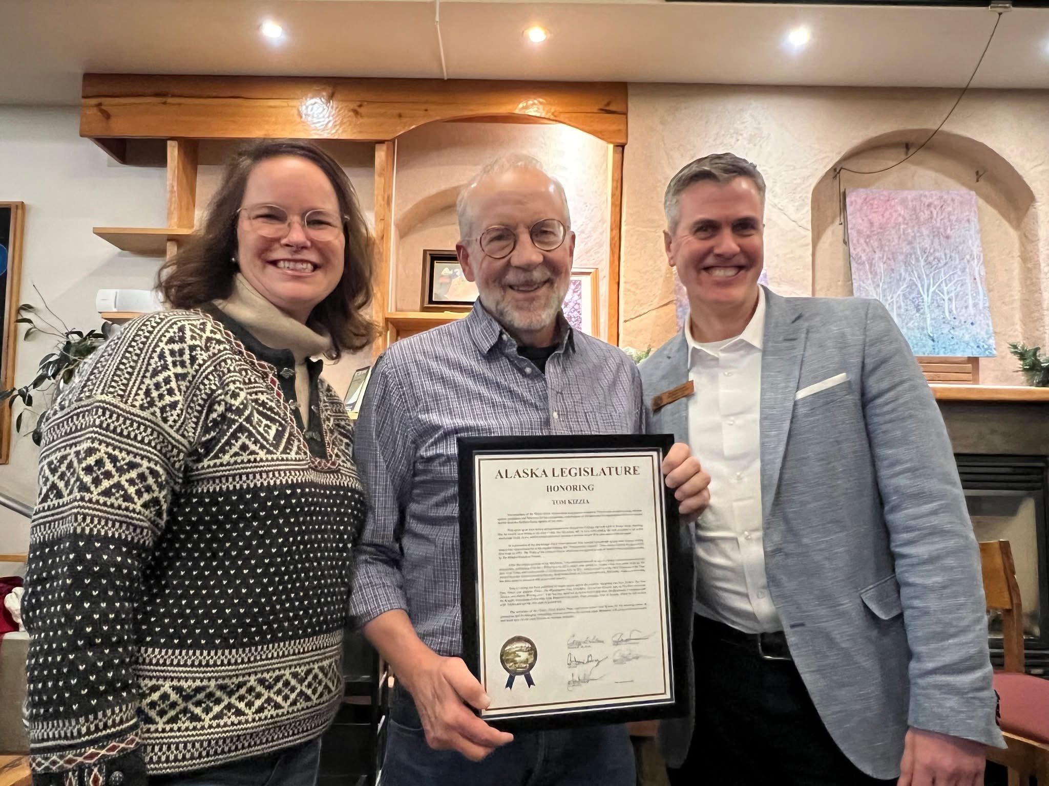 Congratulations to Cold Mountain Path author Tom Kizzia, recently presented with a Legislative Citation from the State of Alaska. In his own words from FB: 

&quot;Two state legislators with extremely divergent political views got together this week 