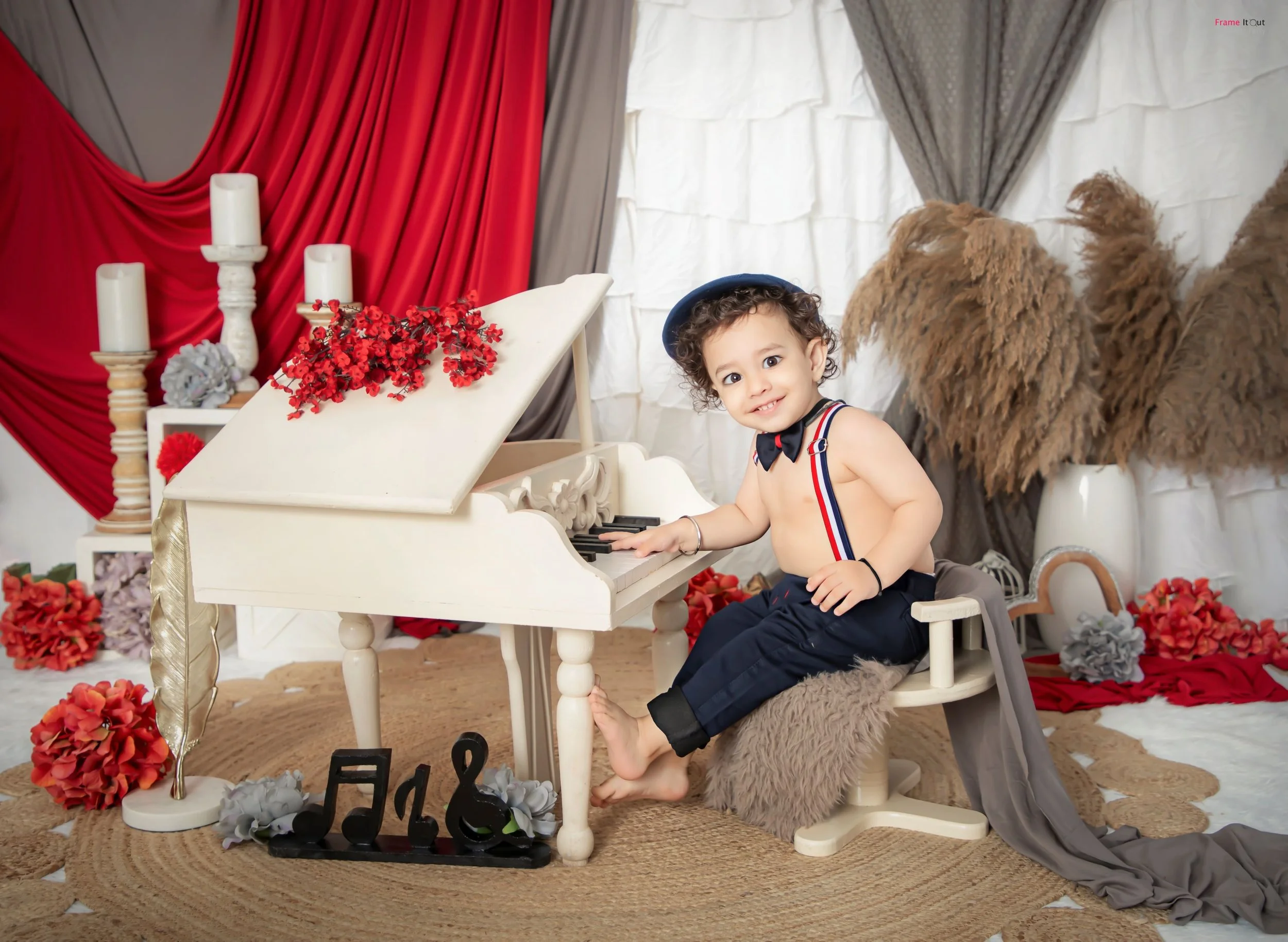 Luxury sitter baby photography session at Frame It Out Photography studio in Faridabad, serving Delhi NCR with premium themed setups and baby-led posing