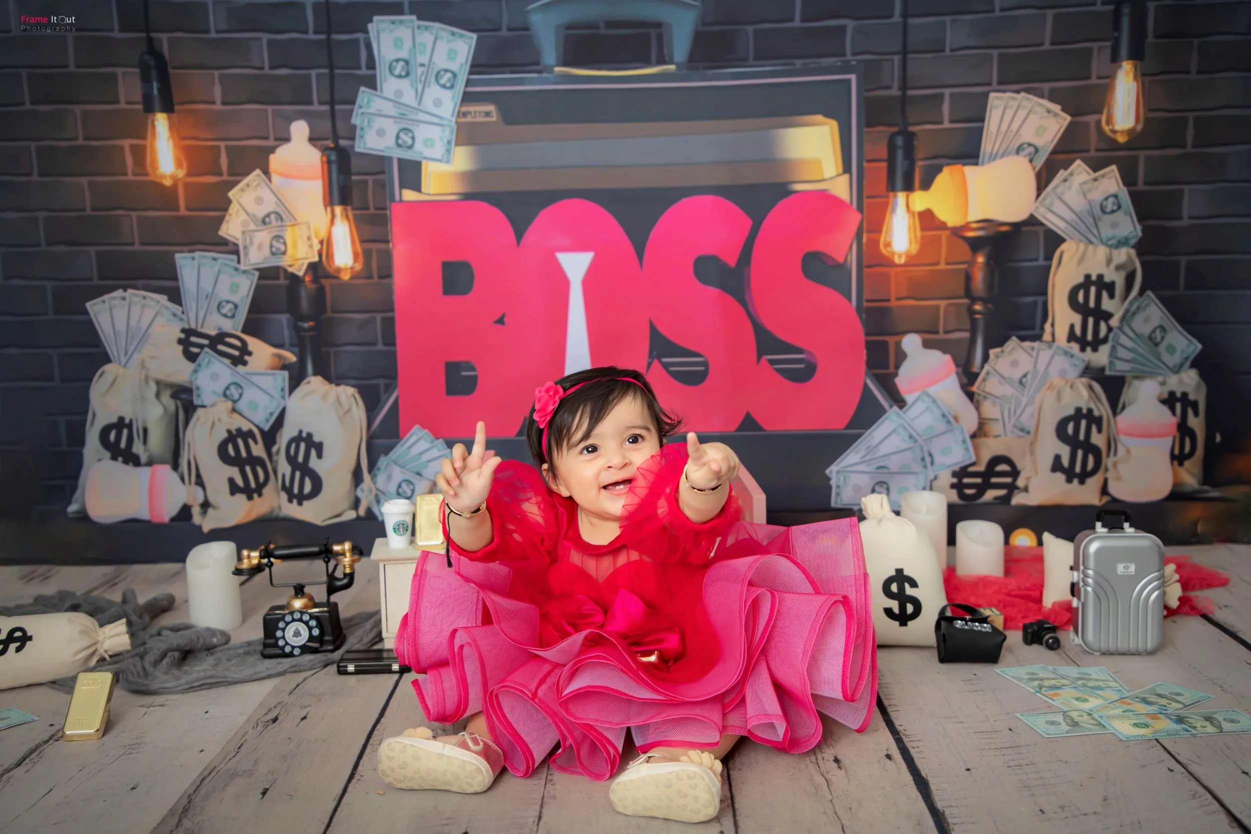 Sitter baby milestone photography session at Frame It Out Photography studio in Faridabad, specialising in luxury baby portraits for Delhi NCR