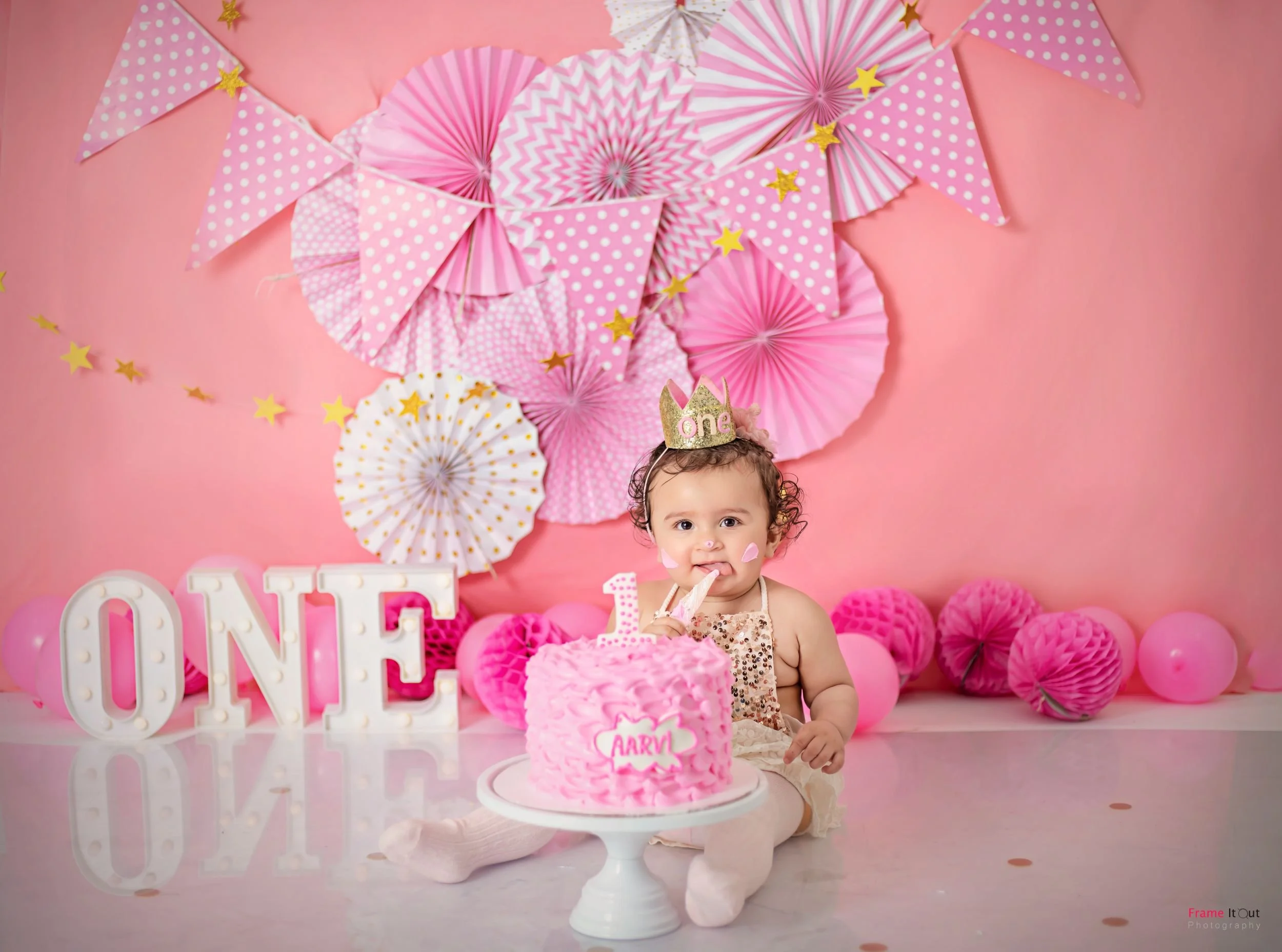 Colourful cake smash photography for baby’s first birthday in Delhi NCR