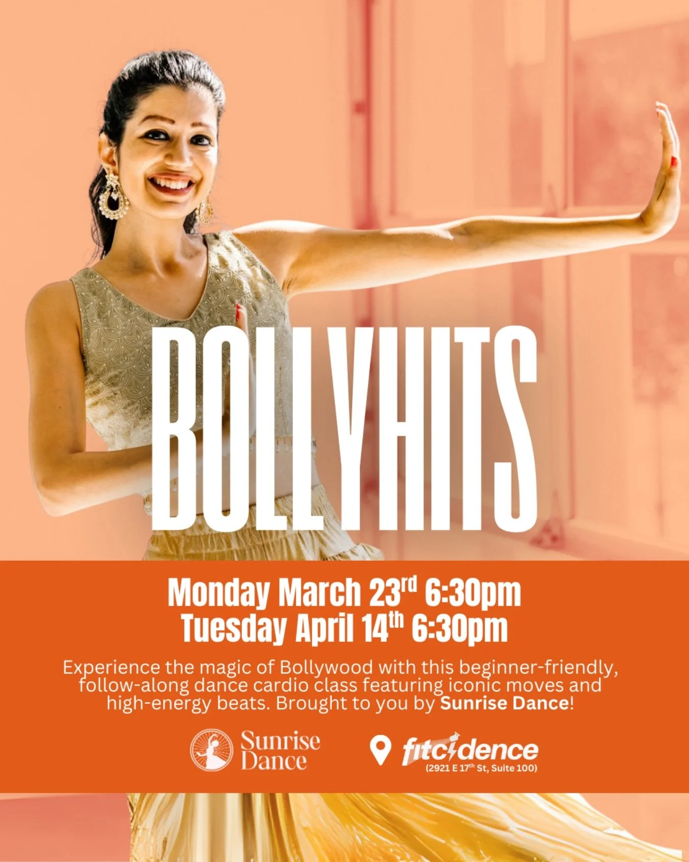 Bollyhits is BACK by popular demand, taught by our sweet friend Sneha from @sdweddingchoreo 🧡 This class will feature the same beginner-friendly, follow-along structure you know and love, with a Bollywood twist! Sign up at Fitcidence.com/book!