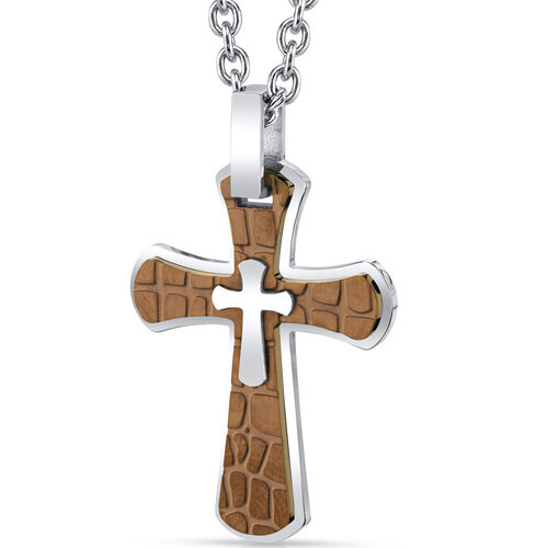 SP:  Copper Cobblestone Stainless Steel Cross Pendant 