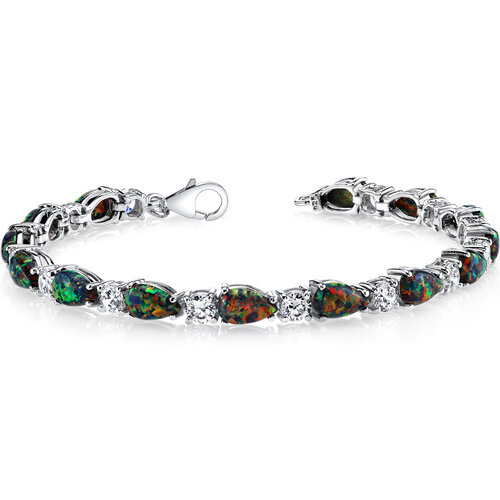 SP: Black Opal Tennis Bracelet Sterling Silver Tear Drop