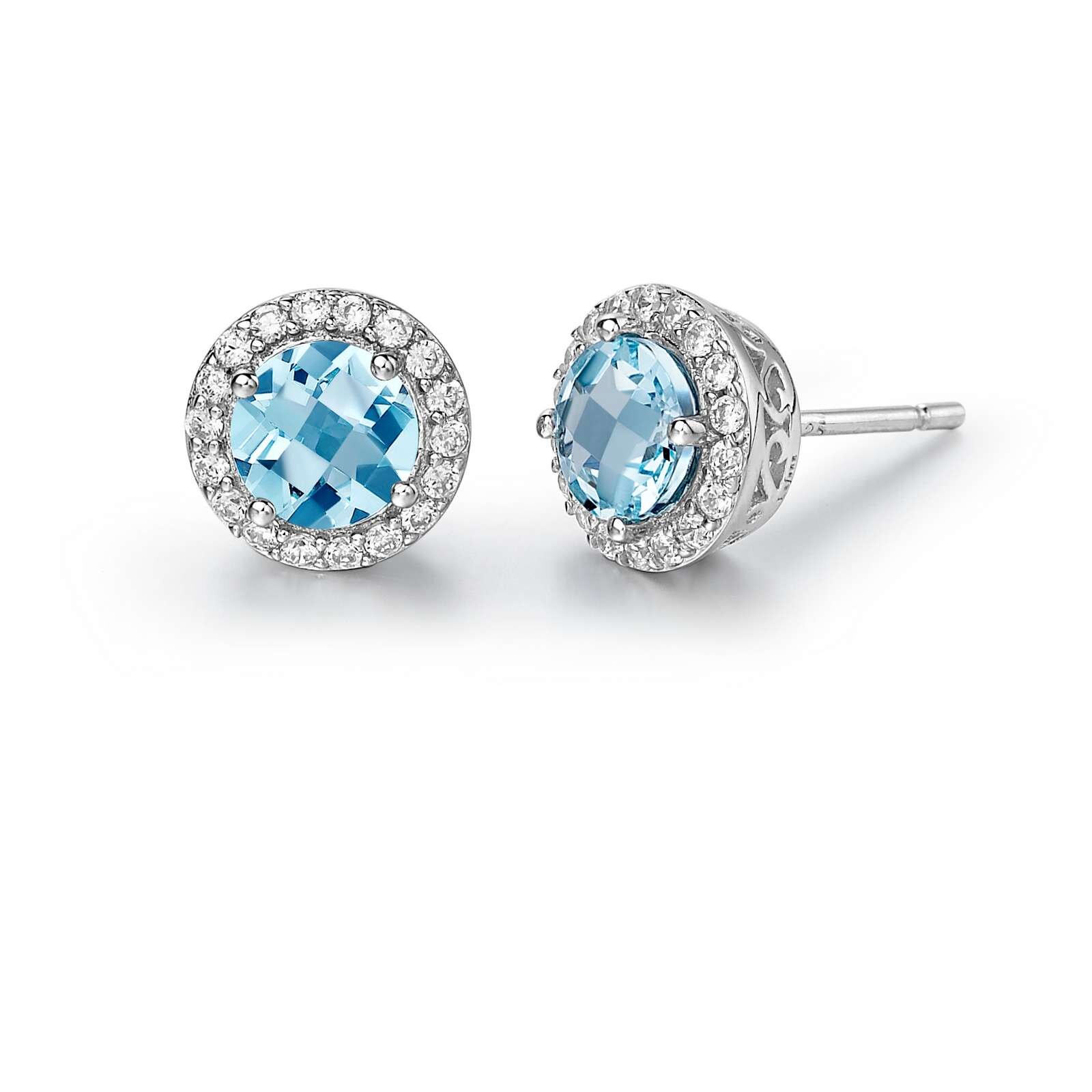 LF: Genuine Blue Topaz Halo Stud Earrings