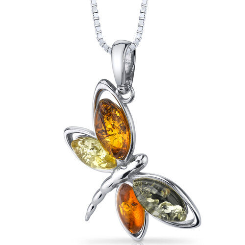 SP:  Baltic Amber Butterfly Pendant Sterling Silver Multiple Colors 
