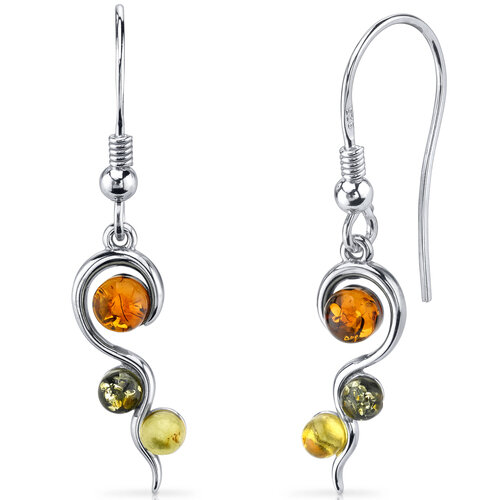SP:  Baltic Amber Earrings Sterling Silver Green Honey Cognac Colors