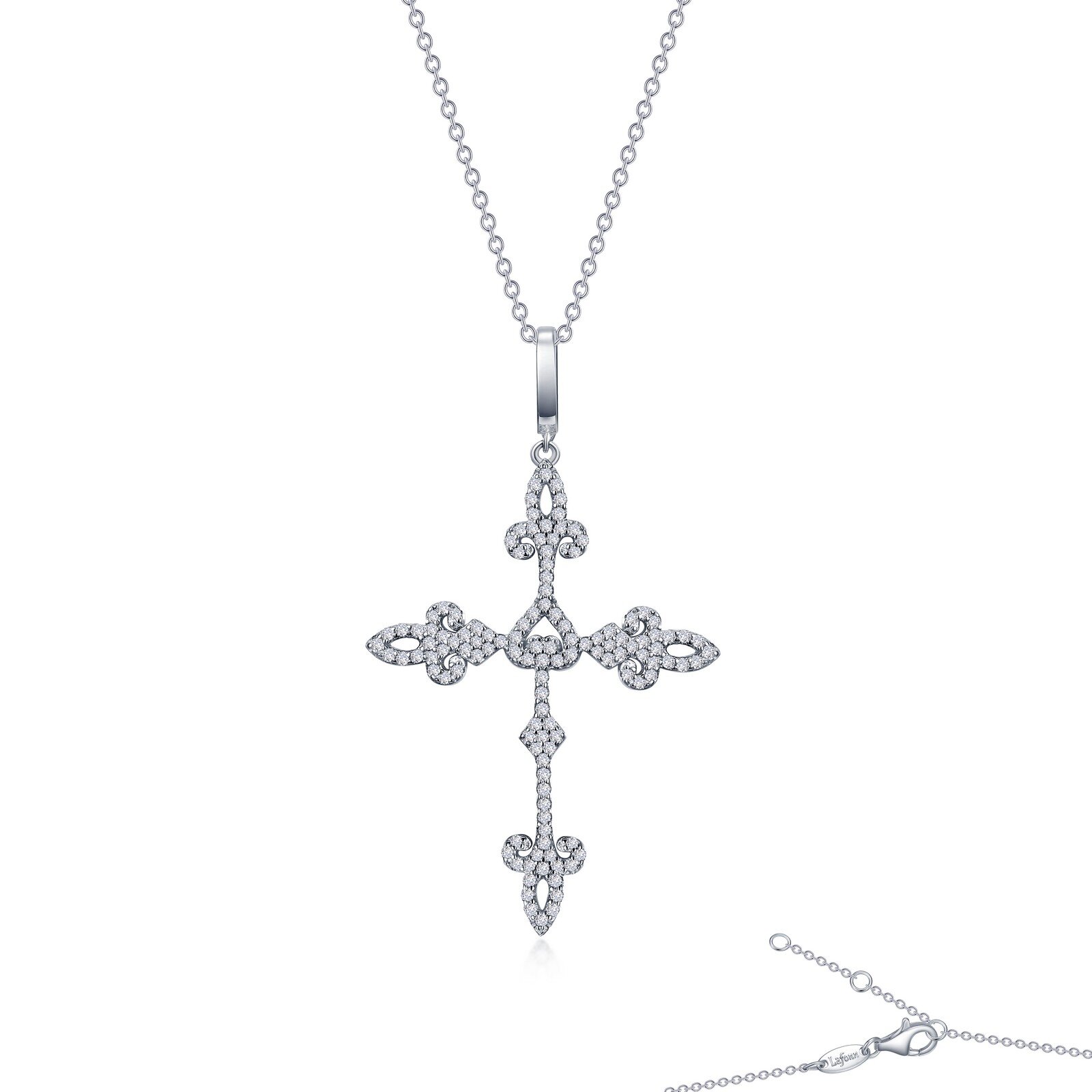 LF:  Sterling Silver Fleur de Lis Cross Necklace