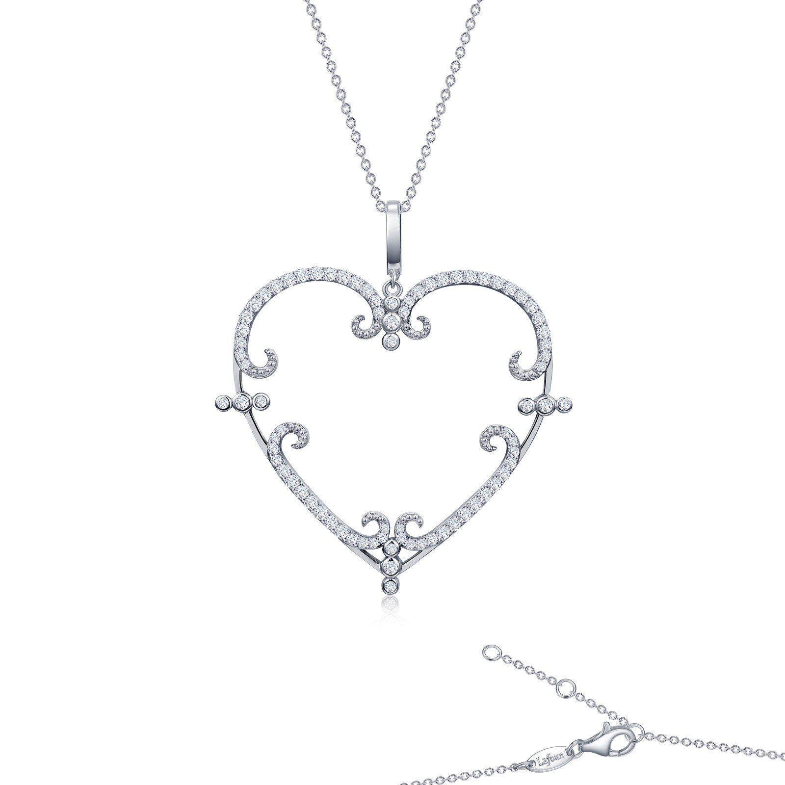 LF:  Sterling Silver Filigree Heart Necklace