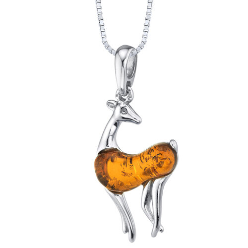 SP:  Baltic Amber Sterling Silver Deer Necklace