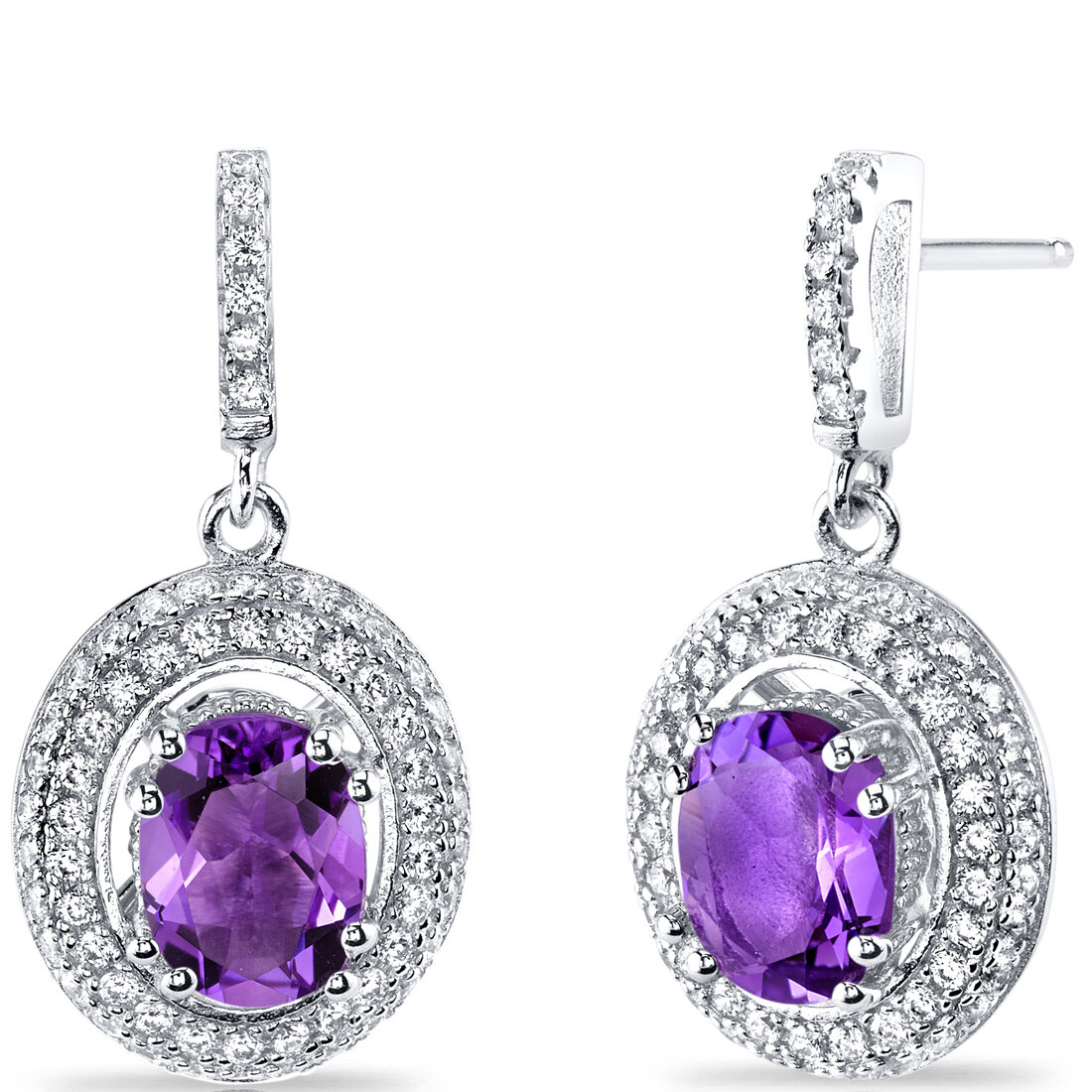 SP:  Amethyst Halo Dangle Earrings Sterling Silver 