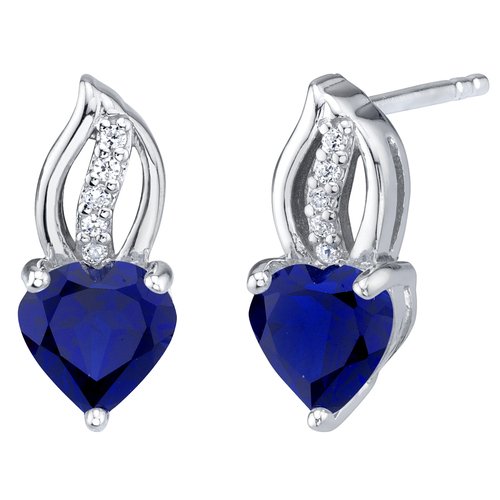 Created Blue Sapphire Sterling Silver Heart Earrings