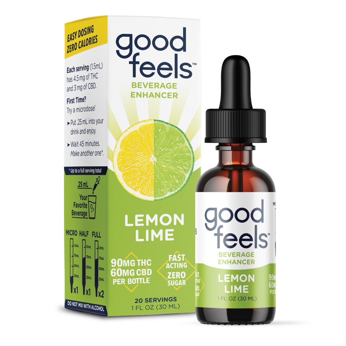 Good Feels Product Shots Beverage Enhancer Bottle Box LEMON LIME