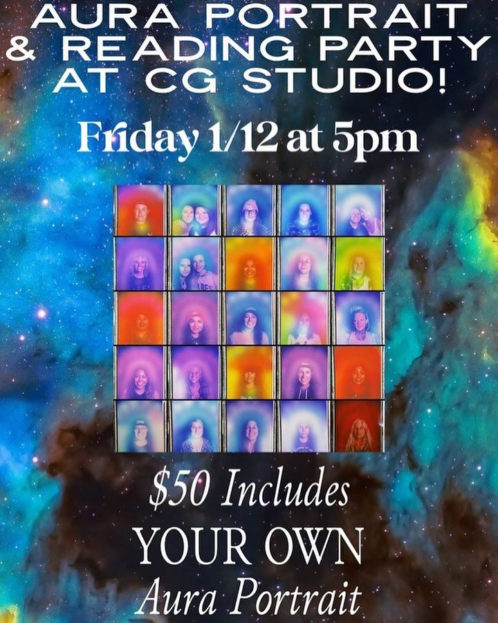 Join us @ CG Studio Jan 12th starting @ 5pm for Aura Portraits &amp; Readings by @innerlightaura 🔮
.
CG Studio is gifting $25 toward each Aura appointment making it only $50 for this special event 🧿
.
Champagne and light bites will be served ✨
.
ht