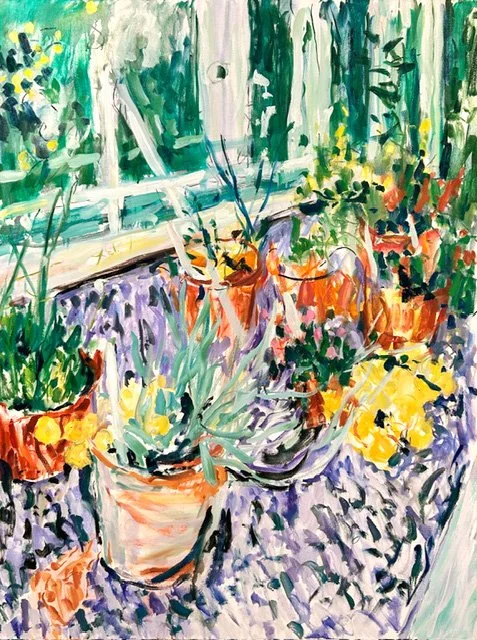 "Flowerpots with Succulents" | oil on canvas | 48 x 36