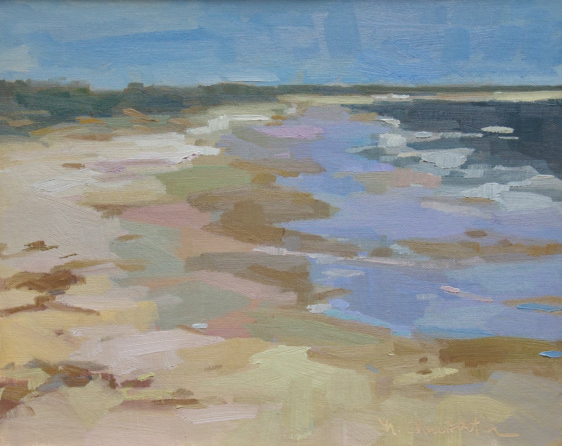 "Sun, Sand, and the Sound of the Water" | oil on linen on hardboard | 8 x 10