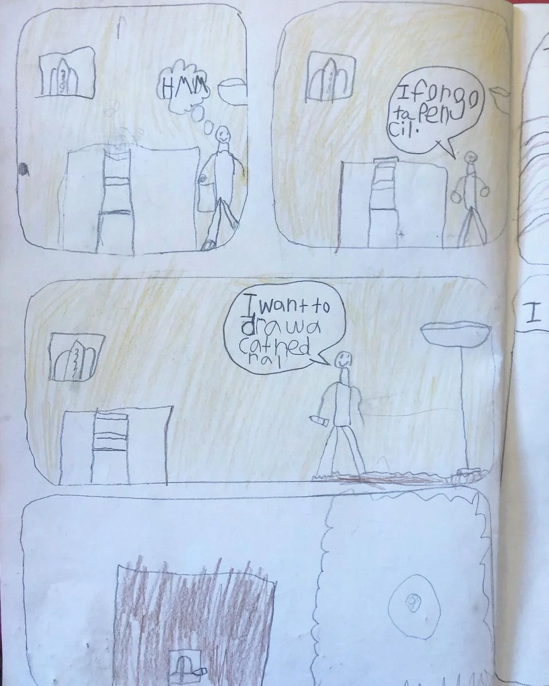 2nd grade student comic book excerpt, from a reflection project relating on the graphic novel "El Deafo" by Cece Bell, 2018.