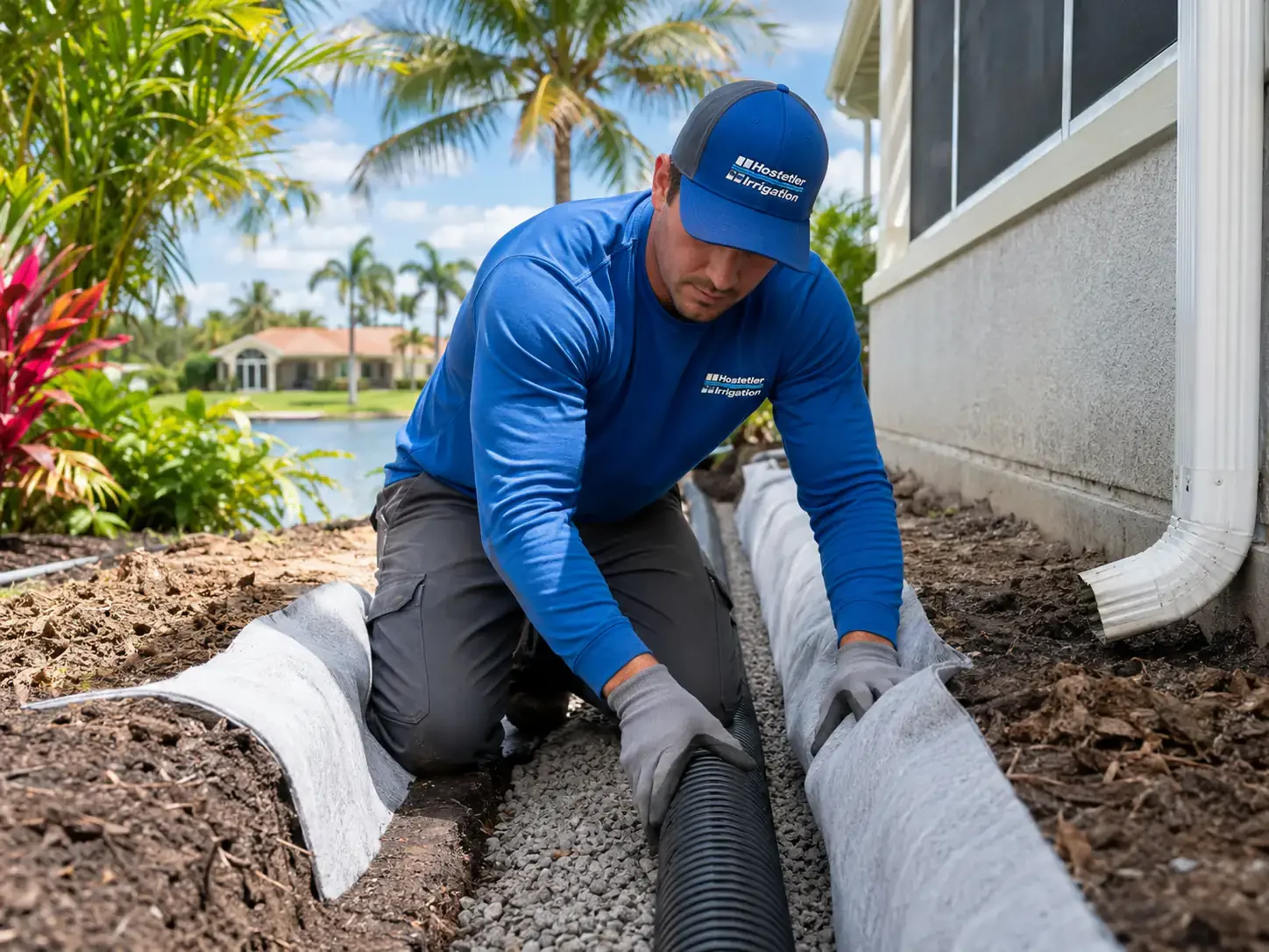 Drainage solutions built with a perforated drain line and gravel bed