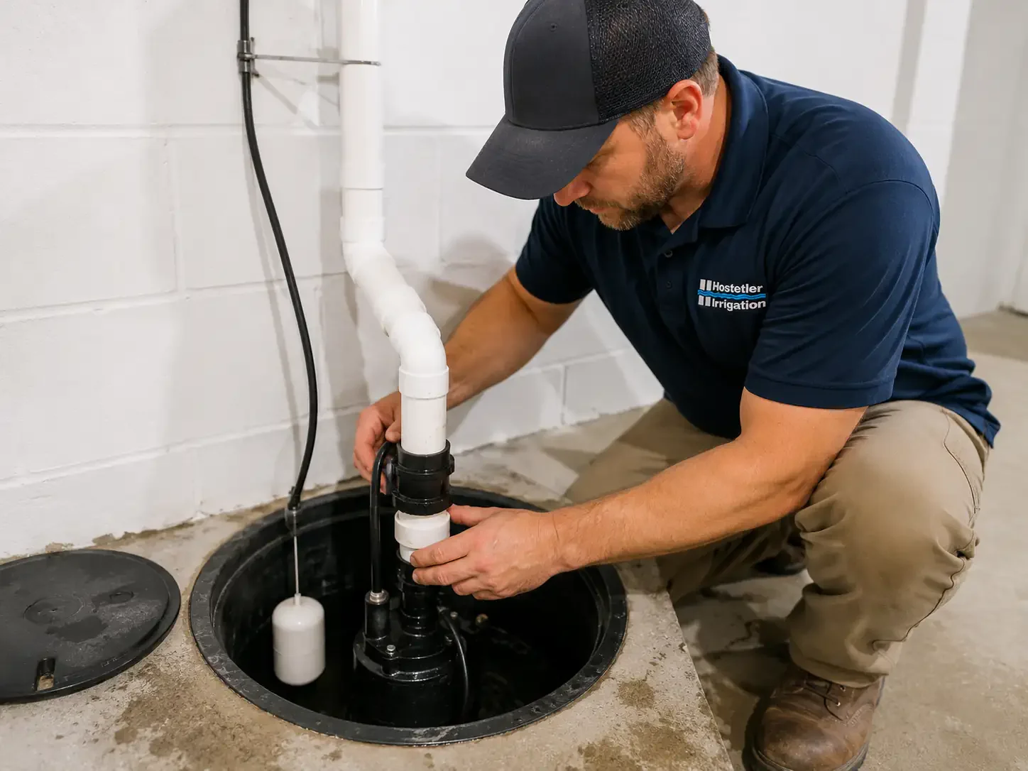 Sump pump installation in Sarasota fitted into a sealed basin