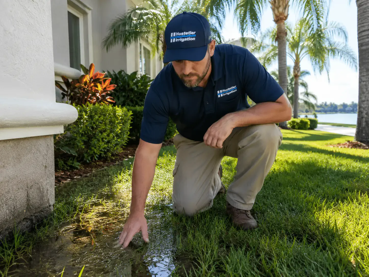 Standing water yard in Sarasota inspected before drainage work