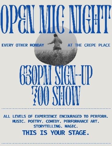 OPEN MIC! MONDAY AUGUST 10, 7-9pm, FREE!