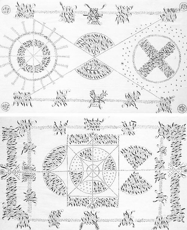 Practice as research 〰️ 𝘚𝘢𝘤𝘳𝘦𝘥 𝘚𝘩𝘦𝘦𝘵𝘴 gift drawings created by Shaker &ldquo;instruments&rdquo; Mary Wicks and Semantha Fairbanks during The Era of Manifestations (1843)⁣.
⁣
⁣
⁣
#sacredsheets #giftdrawing #shaker #eraofmanifestations