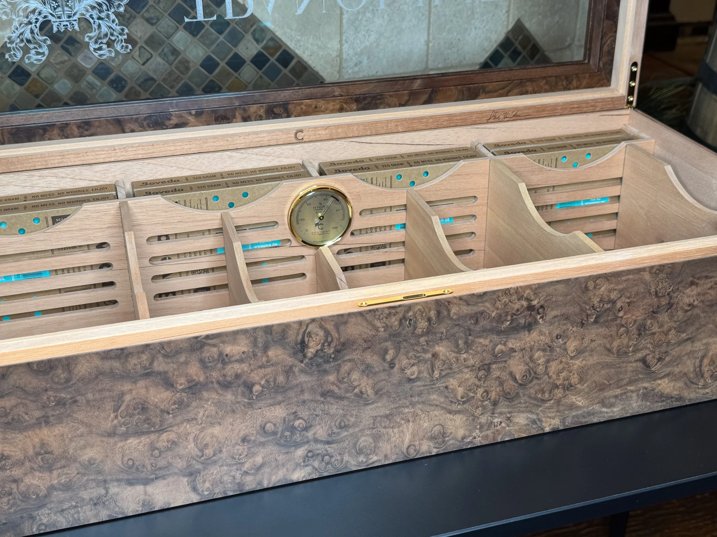 centient-luxury-walnut-burl-museum-glass-humidor-front-open-angle.jpg