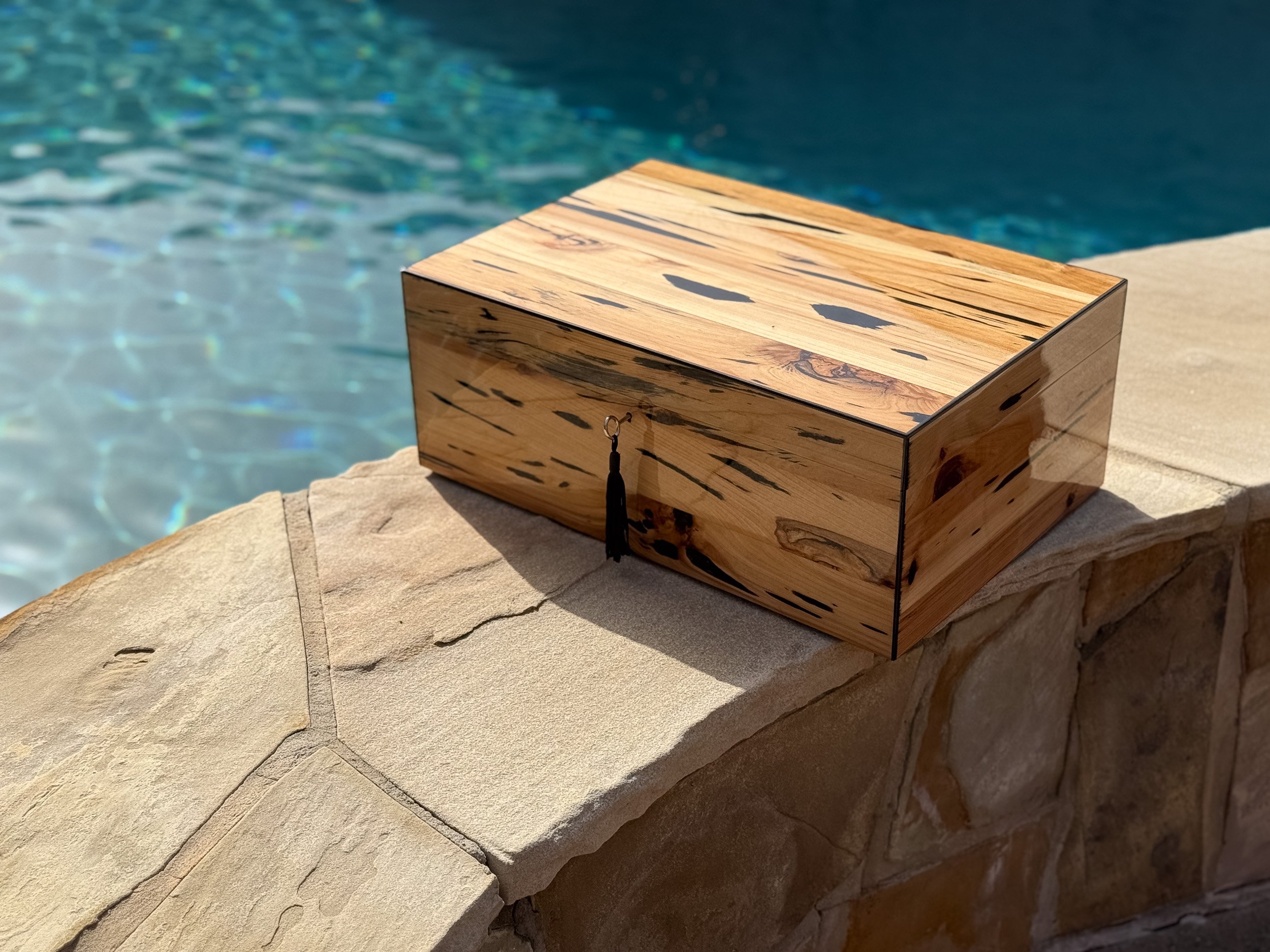 The Cypress — Blackline, pecky cypress under ultra‑gloss lacquer