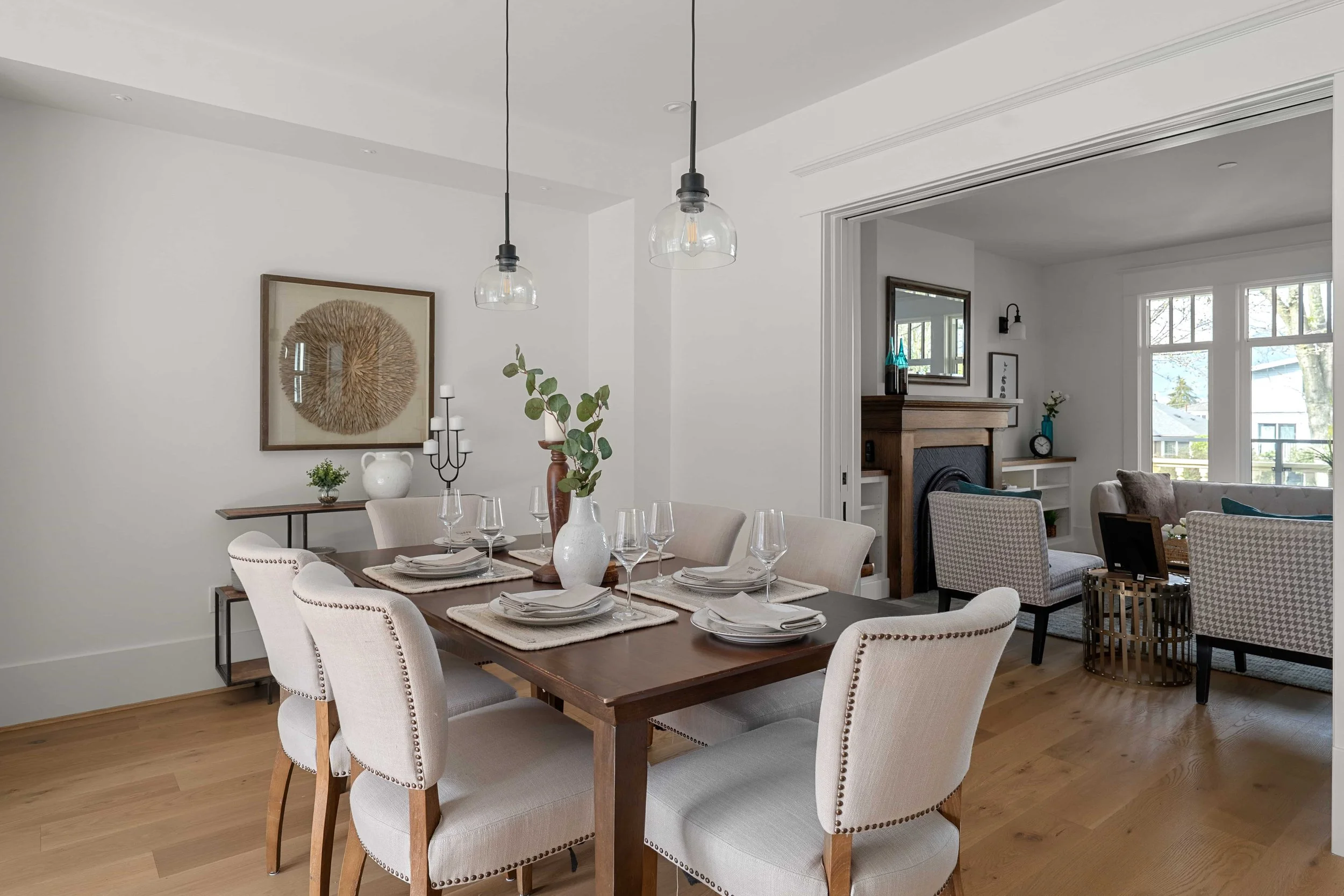 Architectural interior photography of staircase design in custom home with natural materials