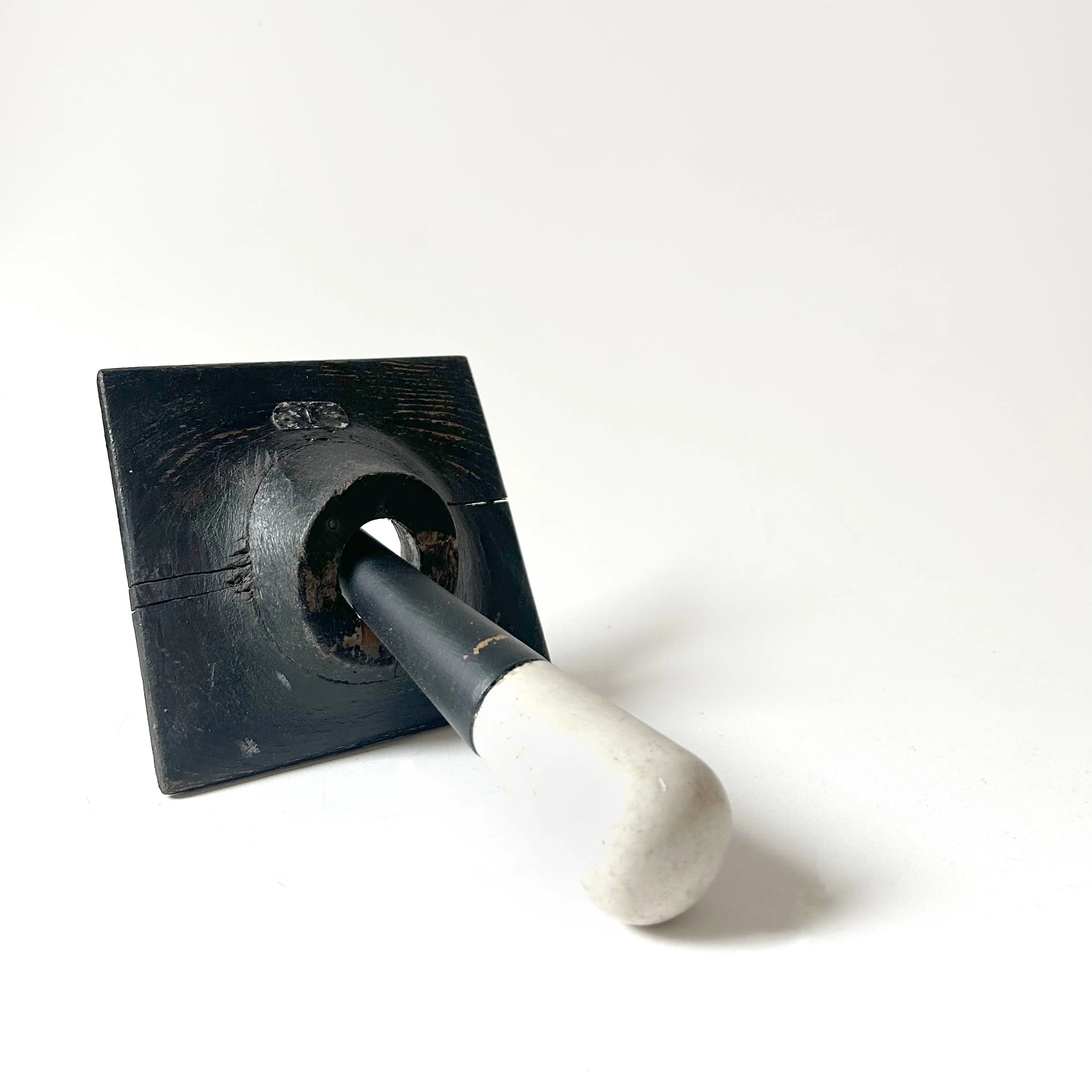 Pushed Right Through, Assemblage of found objects. 7"w x 7"h x 11"l. 2025. Available.