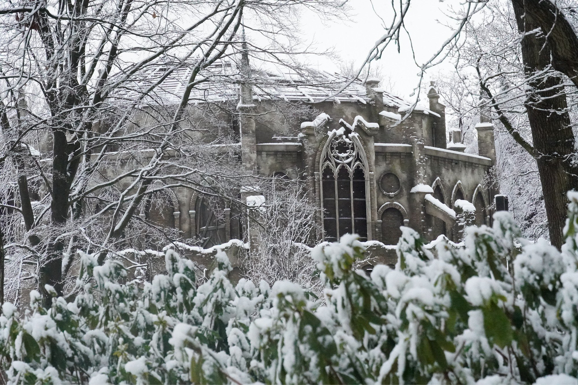 Danse Macabre covered in Snow at Winter Efteling in the Netherlands during a Festive Theme Park Tour with Coaster Breaks