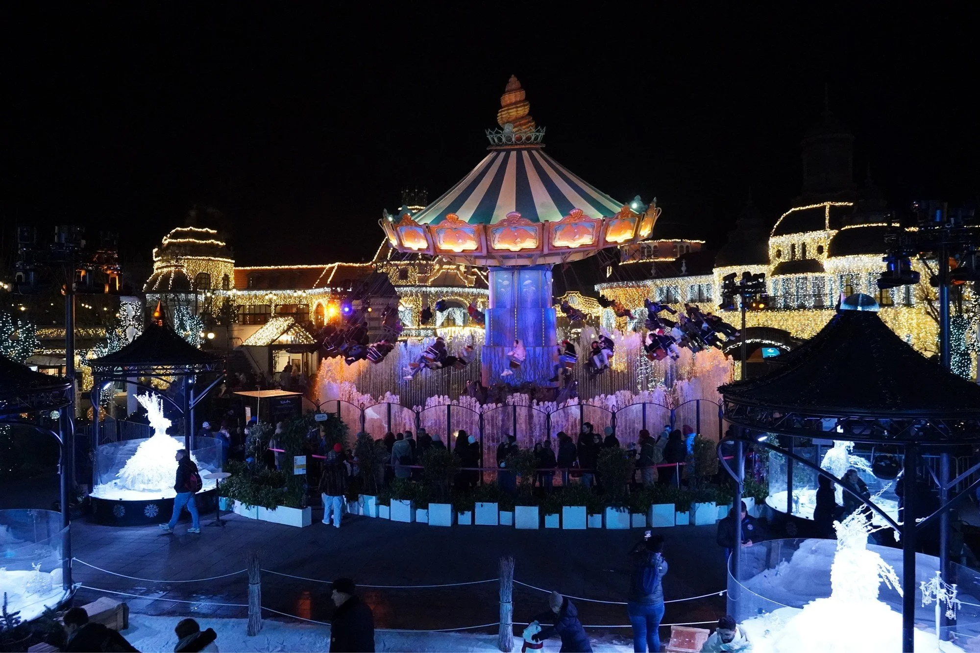 Main Square with Christmas Lights at Wintertraum Phantasialand on a Coaster Breaks Winter Theme Park Tour