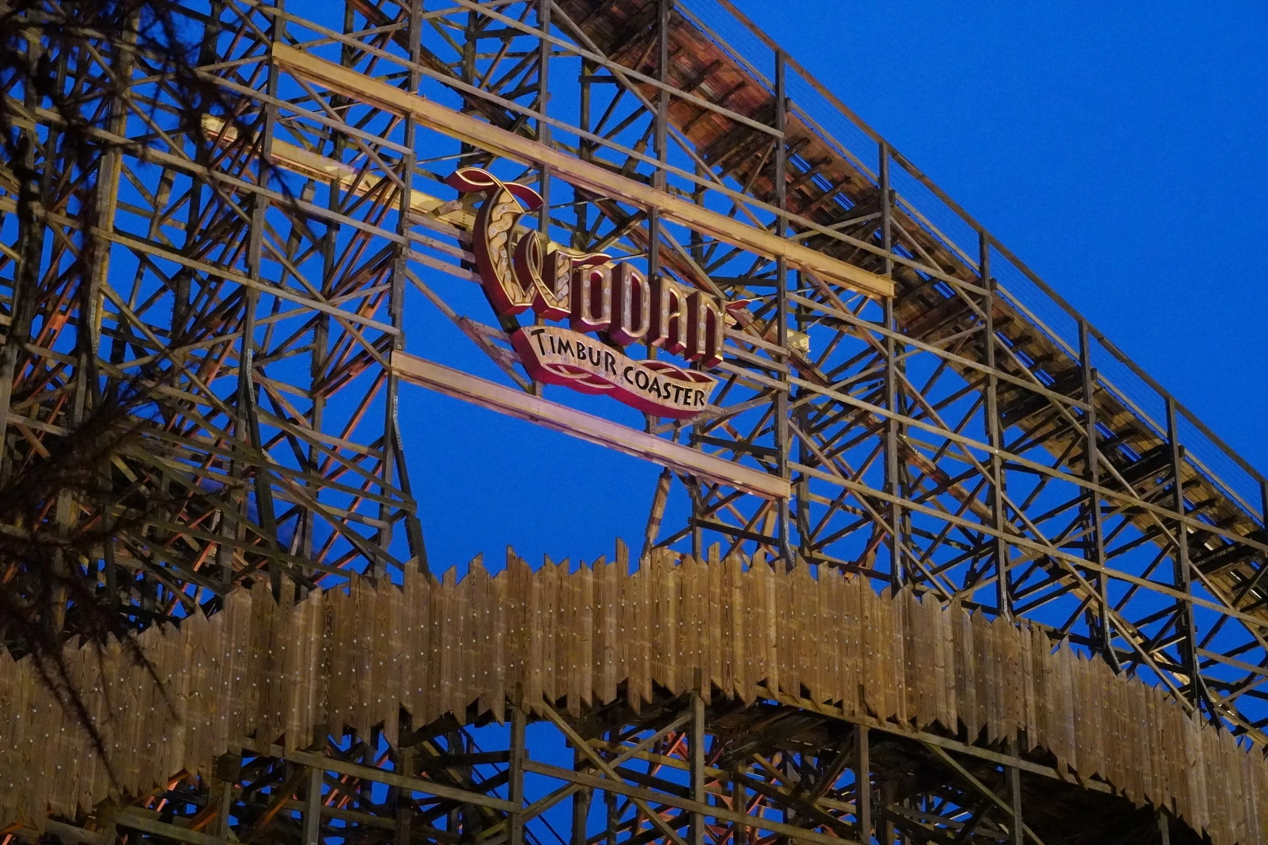 Wodan Timbur Coaster at Europa Park at Night during the Winter Season on a Germany Theme Park Tour with Coaster Breaks