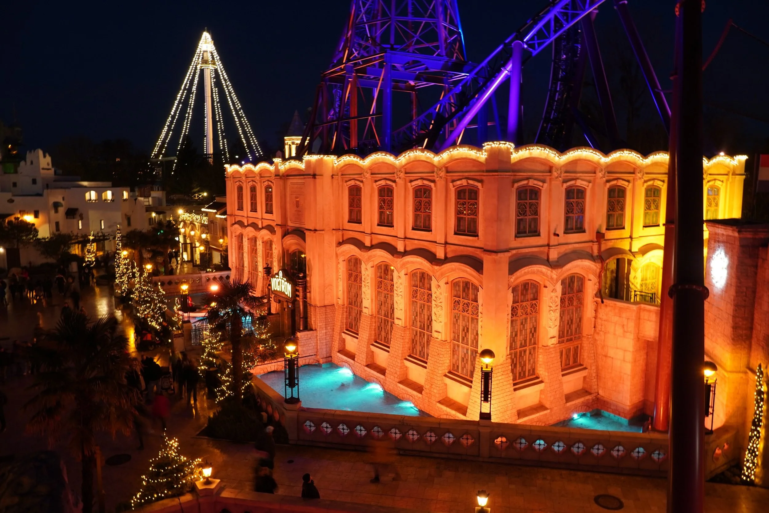 Voltron Nevera Roller Coaster at Europa Park with Christmas Trees on a Coaster Breaks Germany Winter Theme Park Tour and Holiday