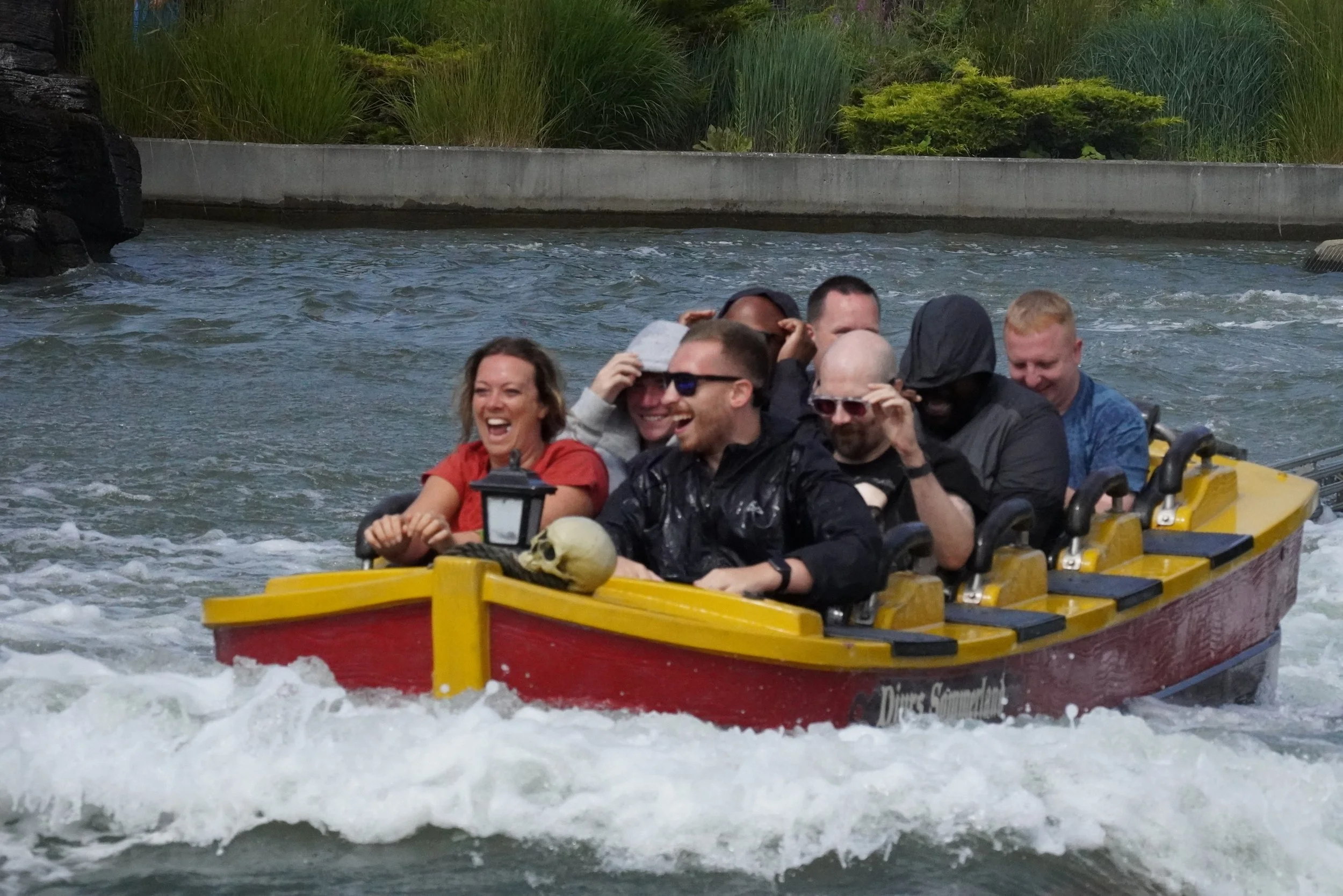 Guests on Roller Coaster Holiday riding Mack Rides Water Coaster at Djurs Sommerland Theme Park in Denmark on a Coaster Breaks Scandinavian tour