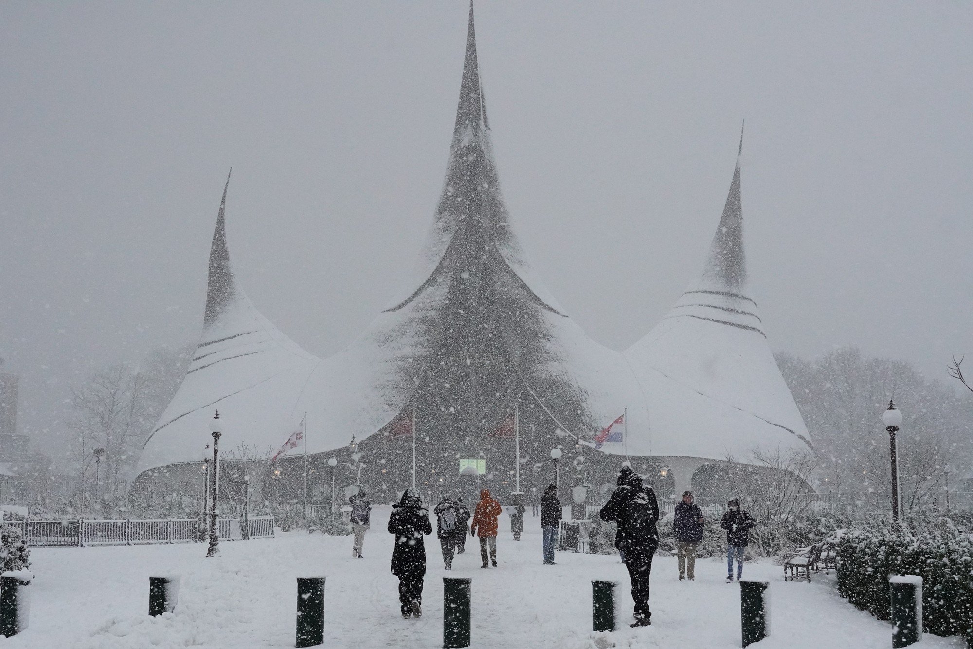 House of the Five Senses Entrance to Winter Efteling Covered in Snow in the Netherlands on a Christmas Theme Park Tour with Coaster Breaks