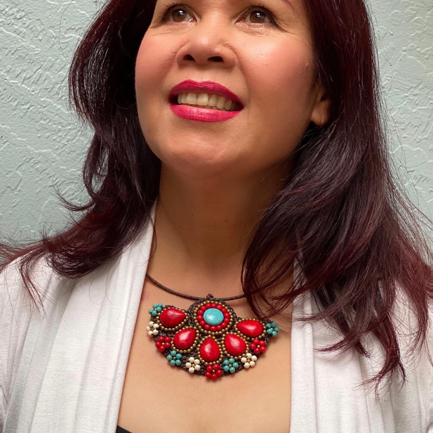 Handmade Multicolor Simulated Turquoise-White-Reconstructed Red-Coral Floral with Cotton Wax Rope Choker Necklace #necklaces #handmade #turquoise #white #redcoral #floral #choker #cottonwaxrope #fashiondesign #stone #tingsthaiculture #jerwely