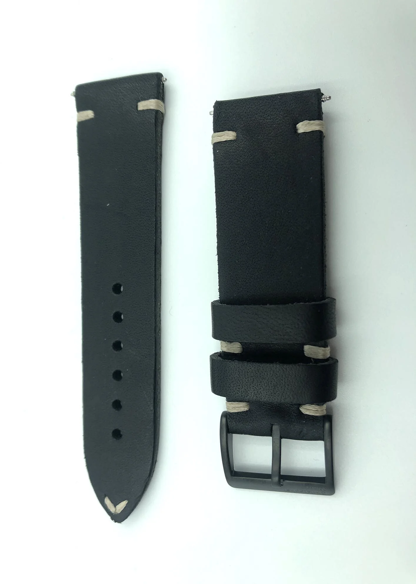 SOLD - C8 Black Tiber Leather with Cream Stitches 22mm (SMALL)