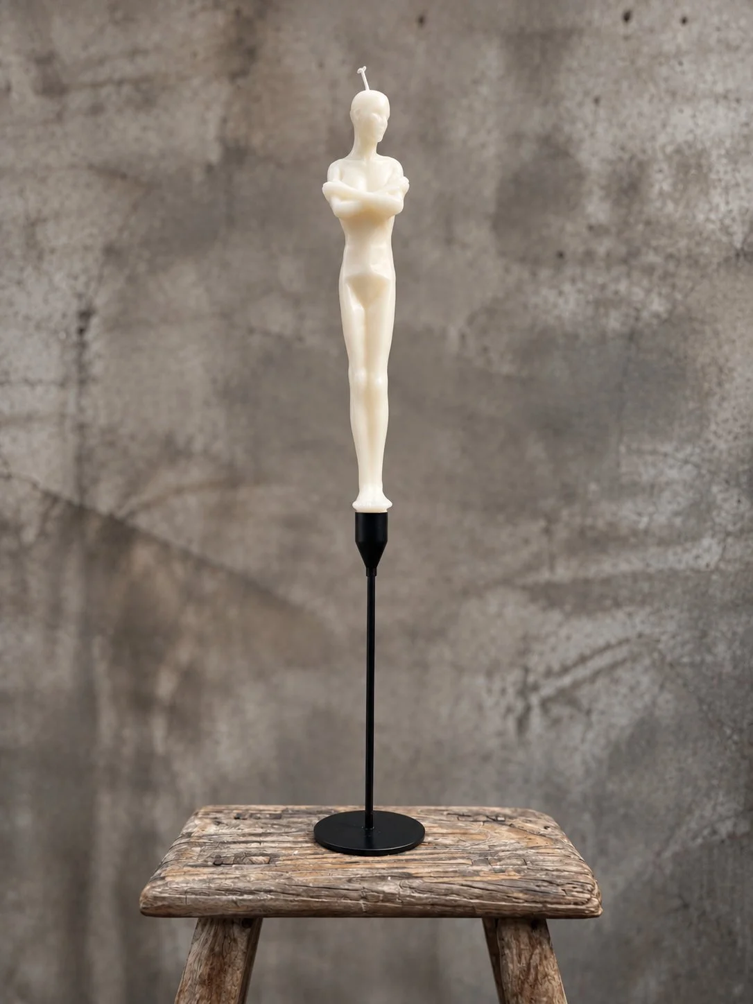 Ivory Figure Candle on Rustic Stand.jpeg