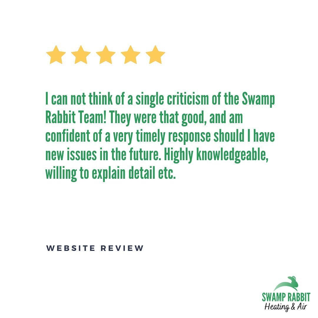 Thank you for the five star review! If you&rsquo;re looking for five star service call Swamp Rabbit Heating &amp; Air 864-451-2658 or schedule service online at swamprabbitac.com.