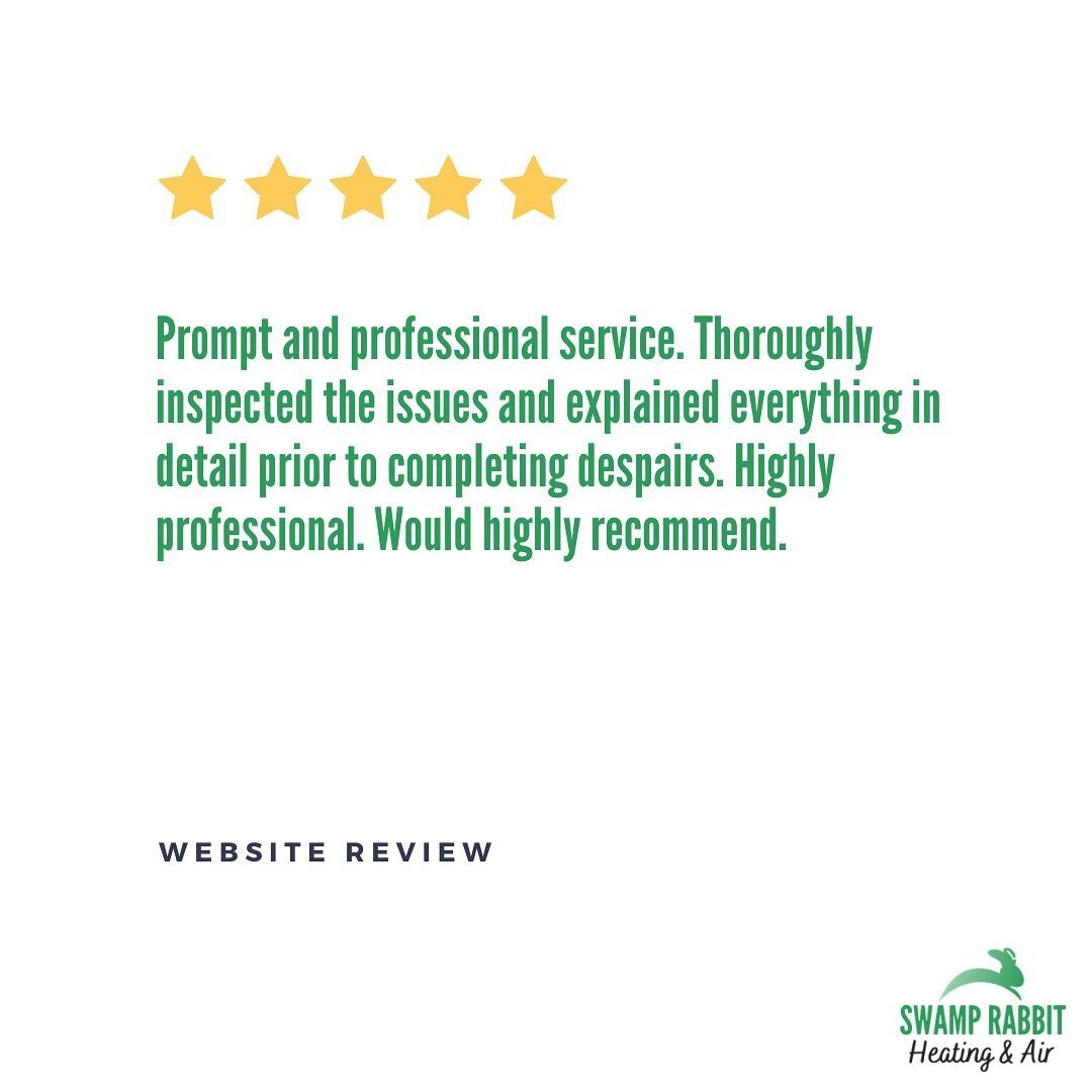 Thank you for the five star review! If you&rsquo;re looking for five star service call Swamp Rabbit Heating &amp; Air 864-451-2658 or schedule service online at swamprabbitac.com.